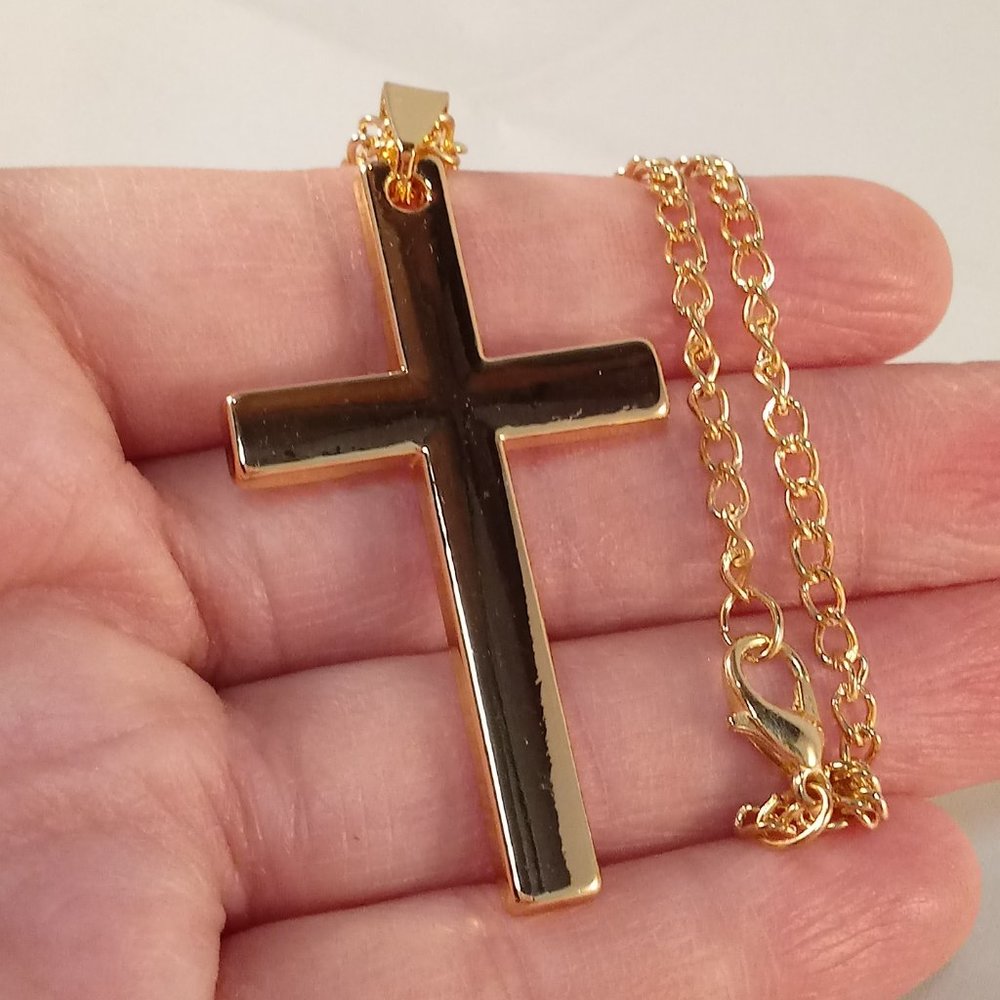 Mens Yellow Gold Stainless Steel Cross Pendant Chain Necklace 24" Party Gift